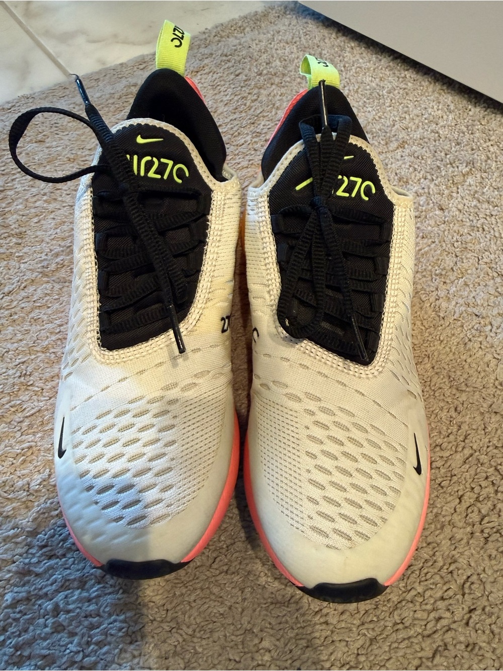 Nike Kids Air Max 270 Sneakers - White, Black & Neon Yellow Accents